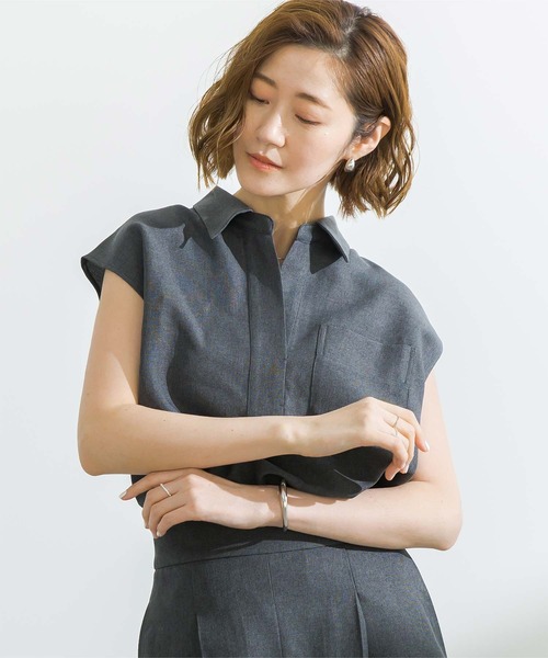 スピックアンドスパン フレンチスリーブスキッパーブラウス リネン100