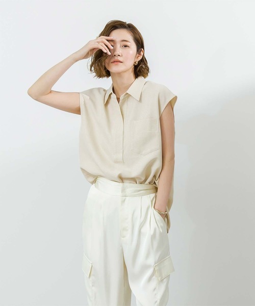 ブラウス シャツ リネン フレンチスリーブ スキッパー シャツ レディース ROPE' PICNIC ブラウス シャツ フレンチスキッパーブラウス
