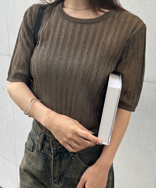 サンプル ラメ入りネック 上質な半袖サマーセーター 0234962ff0a13393b2964370238060