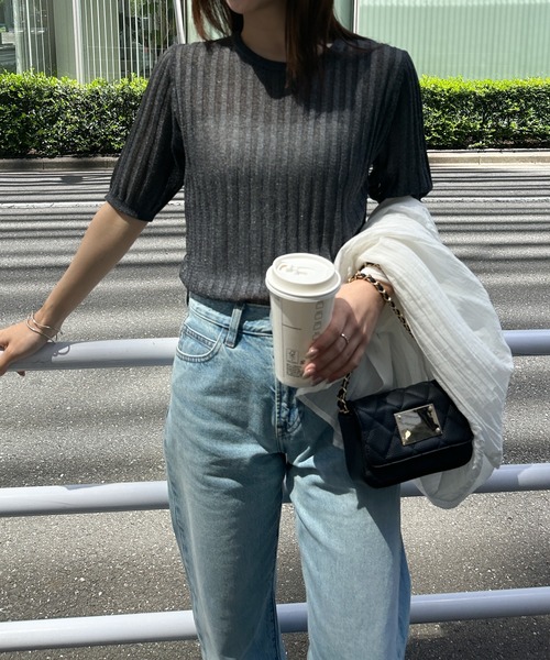 未使用/今期 AMIRI ラメ入り 半袖ニット タイトニット xs RANAN（ラナン） サマーニット ニット セーター 半袖シアーラメサマー