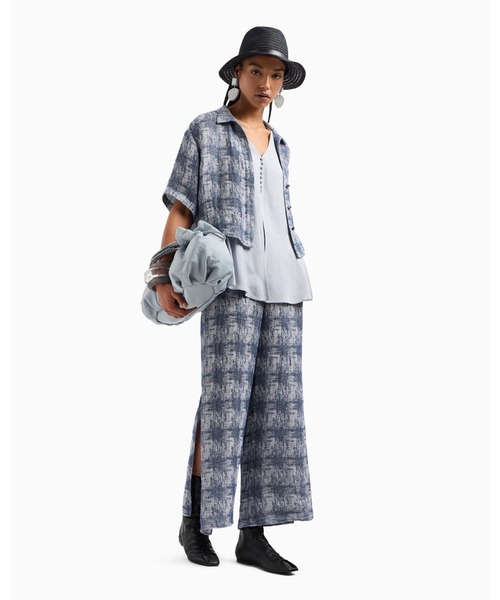 EMPORIO ARMANI エンポリオアルマーニ チェック柄 シアー オーバーサイズ シャツ トップス グレー サイズM レディース 【中古】 OUR LEGACY + Emporio Armani リサイクル織地 オーバーサイズ