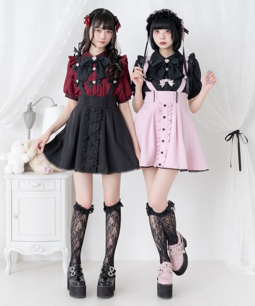 DearMyLove スカート 夏 サス付きビジューハートリボンスカート 