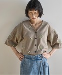 ブラウス シャツ 半袖 フラワーエンブロイダリ...の詳細画像4