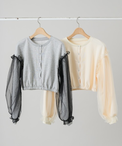 「idem」 カーディガン FREE アイボリー レディース bicolor sheer knit cardigan – idem