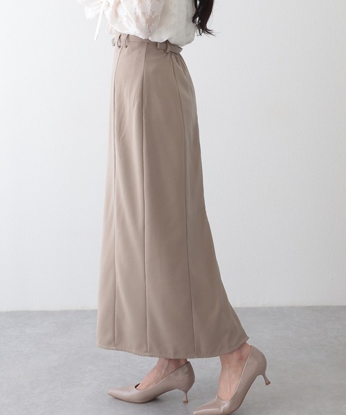 2COLORSナチュラル色スリット腰ベルトロングスカート Lace Ladies スカート ベルト付き バックスリット ナロー ロング
