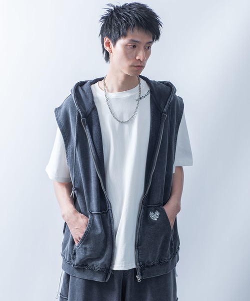PERSONSOUL ノースリーブ パーカー フード付き SleevelessHoodie タンクトップ メンズ ノースリーブ パーカー 無地 袖なし