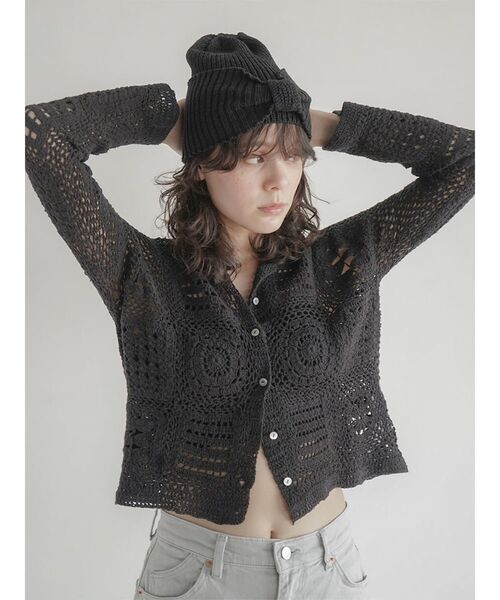 カーディガン Crochet motif cardigan レディース