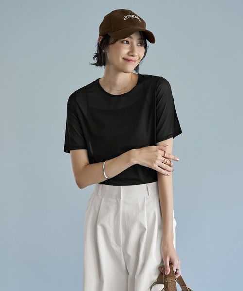tシャツ ストレッチメッシュ半袖トップス レディース