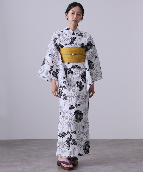 yulie 浴衣 大人浴衣2点セット洗える 綿麻帯 兵児帯 女性 黒 選べる