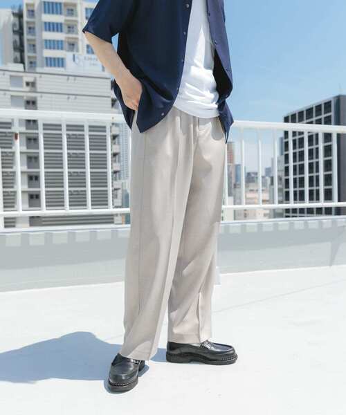 ツータック ベルト付 パンツ 2色 ルーズ センタープレス メンズ ワンフォークロージング 1111clothing スラックス メンズ 大きい