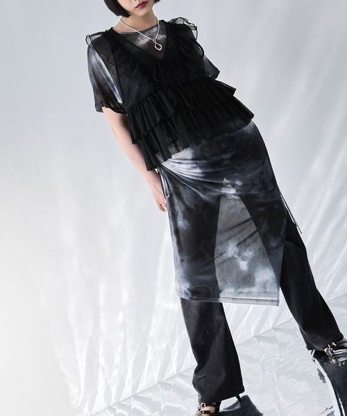 ELUNIS ワンピース ニュアンス柄シアーワンピース（ペチワンピース