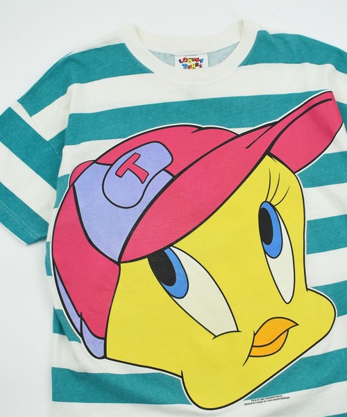 90's LOONEY TUNESプリント 七分丈 シャツ  Mサイズ 90s Looney Tunes ルーニーテューンズ プリントT Tシャツ L