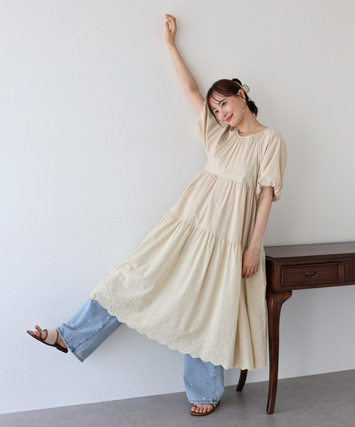 BLUEEAST（ブルーイースト） ワンピース 夏 半袖 バルーン袖コットン