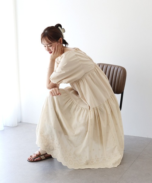BLUEEAST（ブルーイースト） ワンピース 夏 半袖 バルーン袖コットン