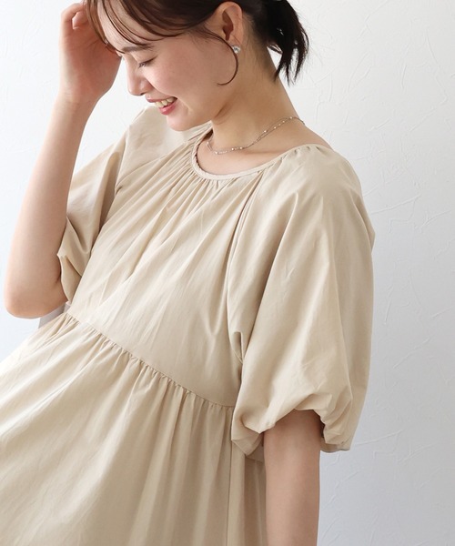 BLUEEAST（ブルーイースト） ワンピース 夏 半袖 バルーン袖コットン