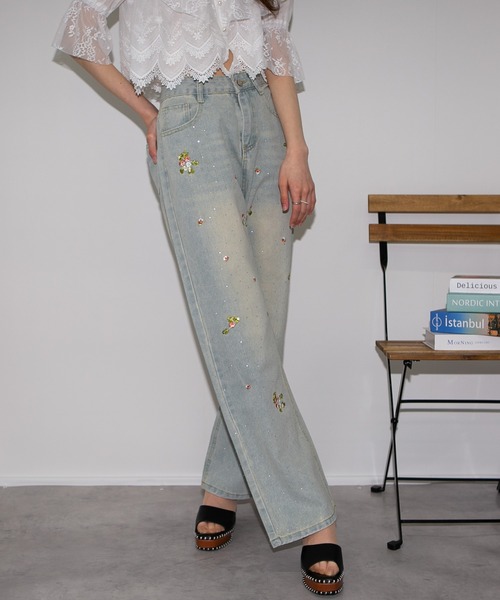 [pumpkin port] обработка Denim брюки S голубой женский 