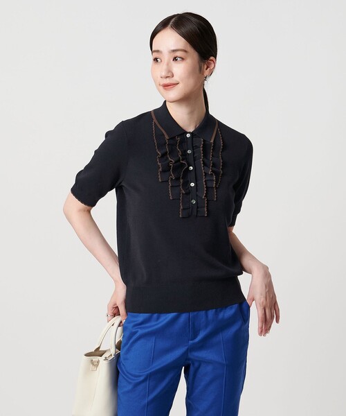 UNITED ARROWS 半袖なニット黒 UNITED ARROWS ニット セーター スカラップ フリル ショート