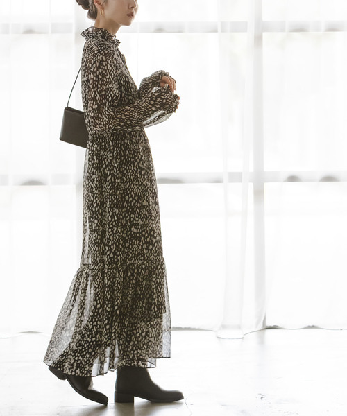 【新品】NOBLEワンピース NOBLE（ノーブル） ワンピース ランダムドットプリントギャザー