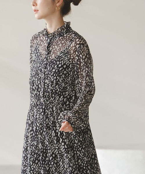 NOBLE（ノーブル） ワンピース ランダムドットプリントギャザー