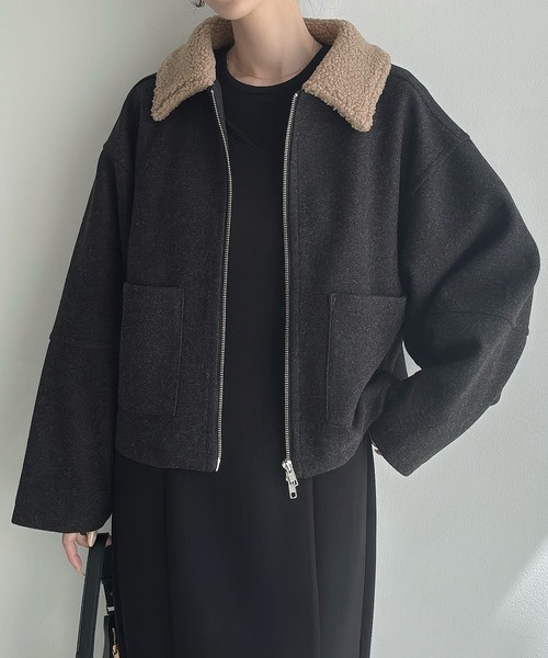 Meiru ブルゾン アウター ボアカラーショートブルゾン レディース