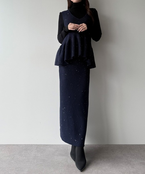 mipiarl セットアップ バックリボンペプラムニット＋Iラインニット