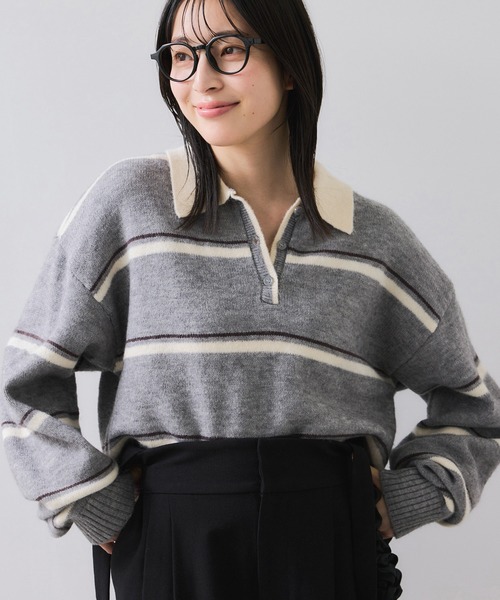 VIS（ビス） ニット セーター 「WEB/一部店舗限定」ボーダー柄ポロ
