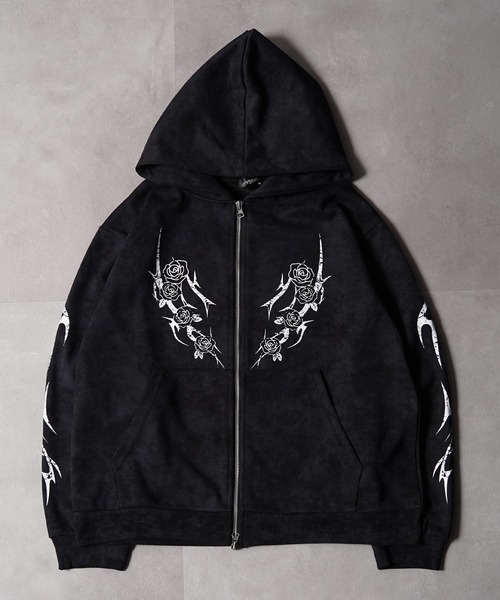 パーカー トライバル×薔薇 Wジップパーカー / Tribal × Rose Double
