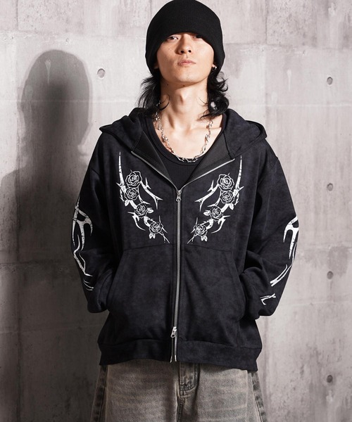 パーカー トライバル×薔薇 Wジップパーカー / Tribal × Rose Double