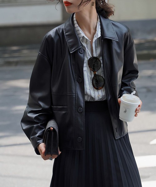 BALMAIN ブラック レディースレザージャケット BLANC FICELLE レザージャケット ライダース フェイクレザー