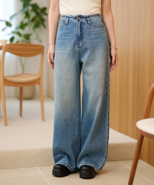 ワイドパンツ ジーンズ デニム デニムパンツ vintage wash curve denim