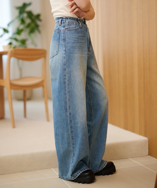 ワイドパンツ ジーンズ デニム デニムパンツ vintage wash curve denim