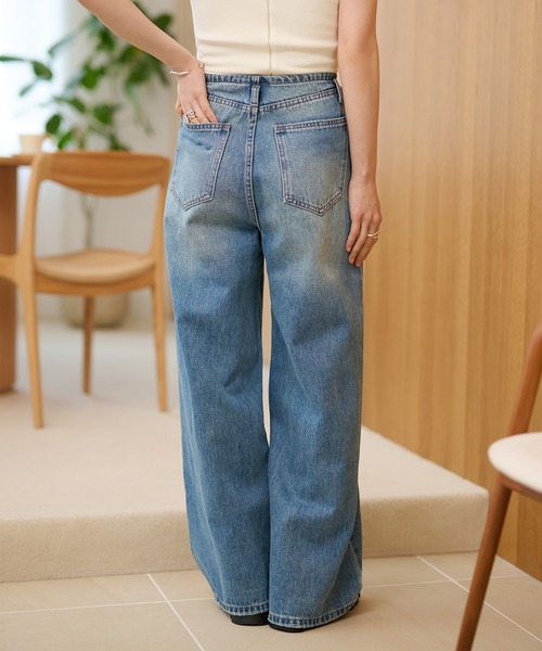 ワイドパンツ ジーンズ デニム デニムパンツ vintage wash curve denim