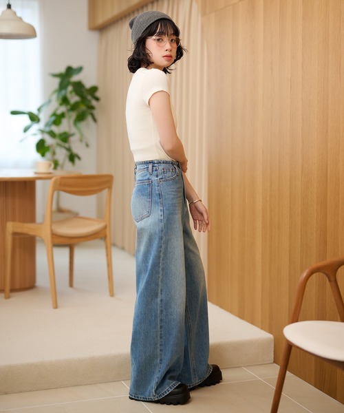 ワイドパンツ ジーンズ デニム デニムパンツ vintage wash curve denim