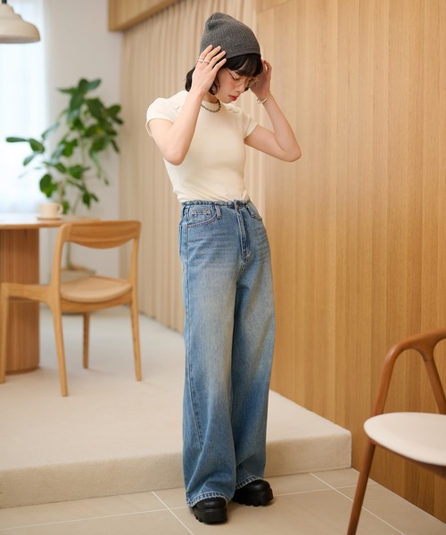 ワイドパンツ ジーンズ デニム デニムパンツ vintage wash curve denim