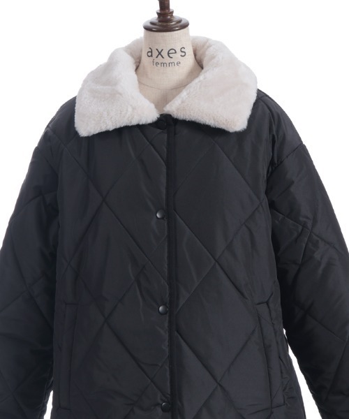axes femme ファー襟付編上ショートコート 黒 ファー襟付編上ショートコート[品番：IGAW0004332]｜axes femme
