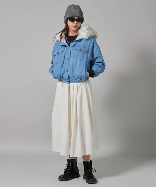 Chick デニムジャケット gジャン Faux Fur Hooded Denim Jacket