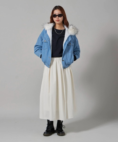 Chick デニムジャケット gジャン Faux Fur Hooded Denim Jacket