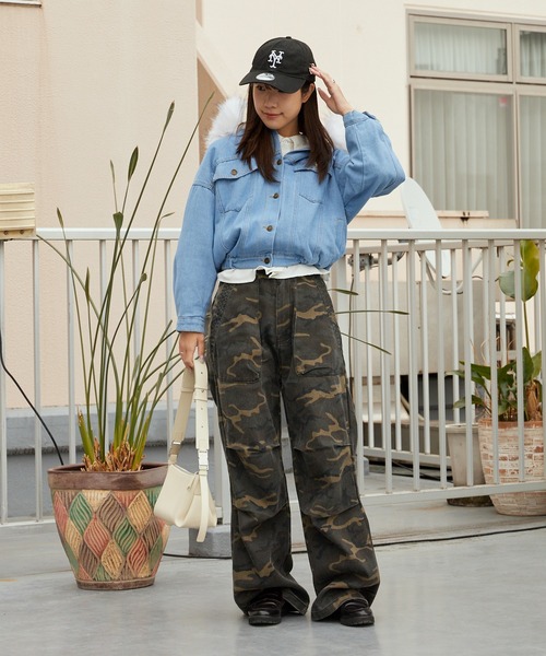 Chick デニムジャケット gジャン Faux Fur Hooded Denim Jacket