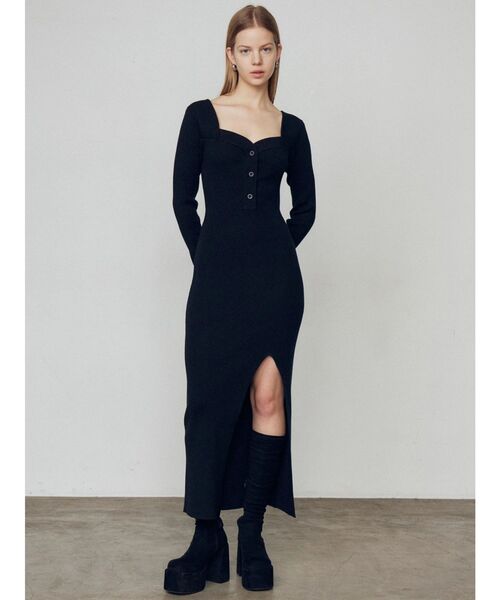 EMODA（エモダ） ワンピース フロントボタンリブニットワンピース