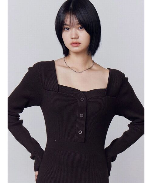 EMODA（エモダ） ワンピース フロントボタンリブニットワンピース