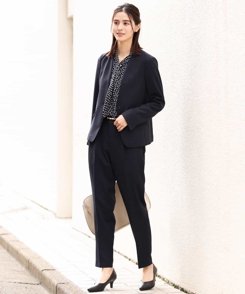 「a.v.v」 ノーカラージャケット 42 ネイビー レディース_画像4