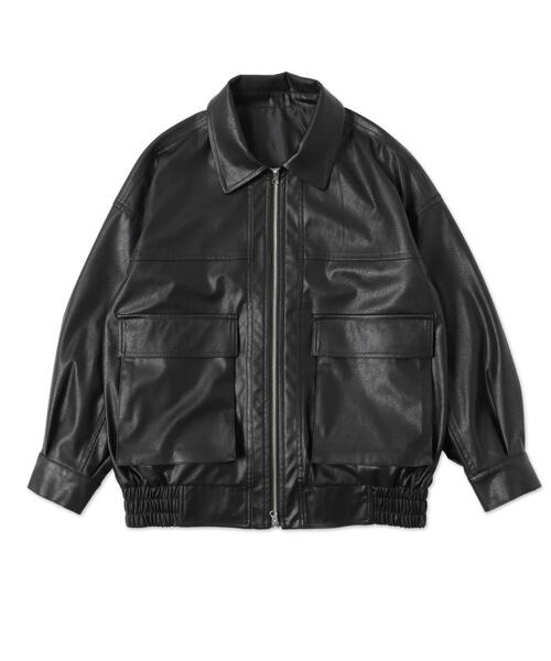 「WEGO」 レザーブルゾン MEDIUM ブラック レディース_画像4