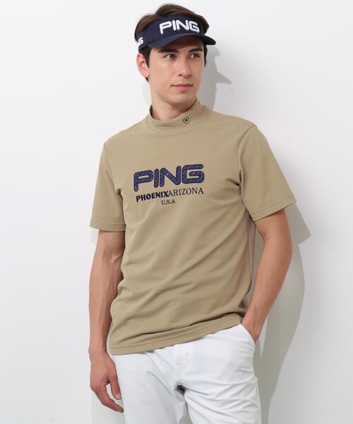 tシャツ 「PING APPAREL」アップリケ半袖ハイネックシャツ 「NATIVE」 (MENS) メンズ