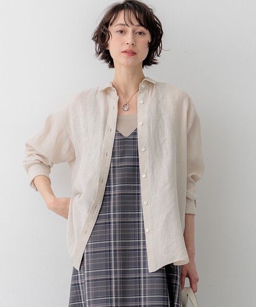 M*o様 大きい超美品★２３区★LIBECOリネン　ベーシックシャツ46ブルース ブラウス シャツ LIBECOリネン ベーシック レディース : ZOZOTOWN