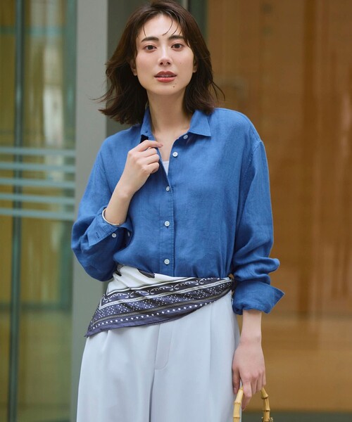 M*o様 大きい超美品★２３区★LIBECOリネン　ベーシックシャツ46ブルース ブラウス シャツ LIBECOリネン ベーシック レディース : ZOZOTOWN