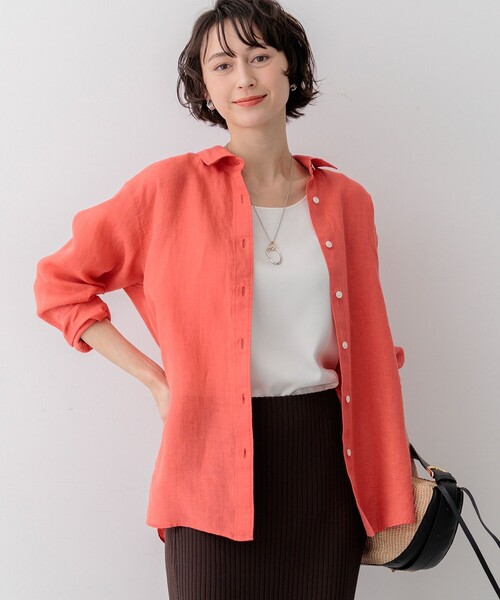M*o様 大きい超美品★２３区★LIBECOリネン　ベーシックシャツ46ブルース ブラウス シャツ LIBECOリネン ベーシック レディース : ZOZOTOWN