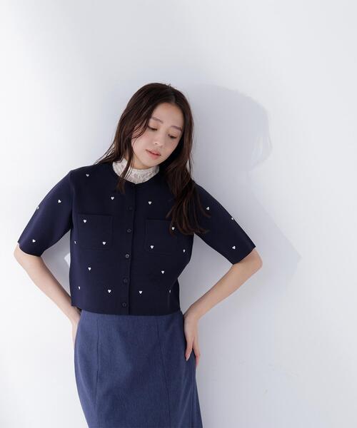 カーディガン 「Oggi.jp掲載」ハート刺繍ニットジャケット レディースの画像