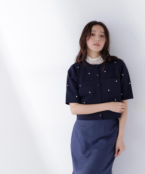 カーディガン 「Oggi.jp掲載」ハート刺繍ニットジャケット レディースの画像