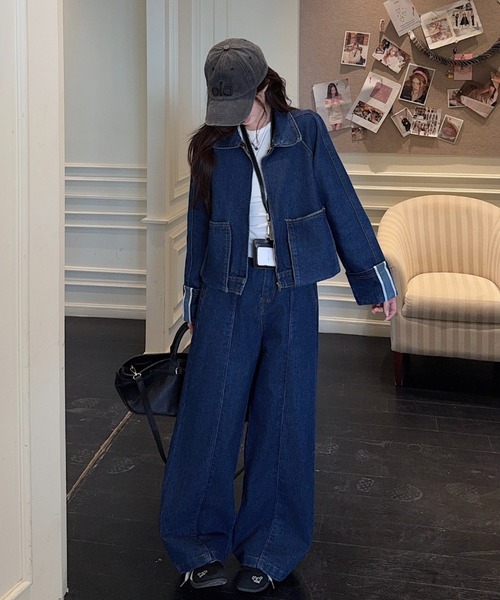 FAVORITO セットアップ デニムジャケットワイドパンツセットアップ