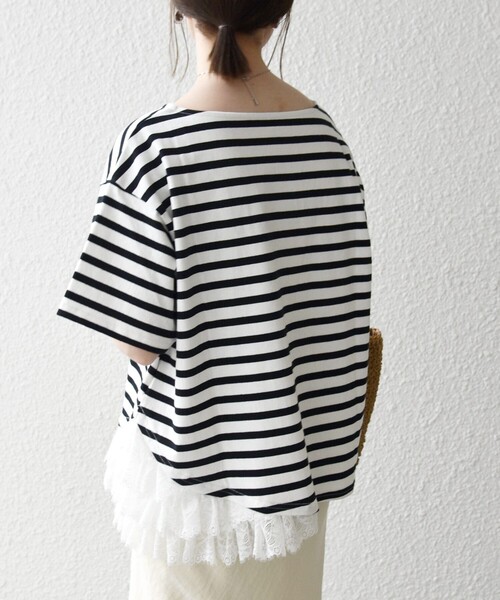 SHIPS any tシャツ 半袖 any:「洗濯機可能」レース ヘム